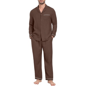 image:imagePrinStory Mens Pajamas Set Sleepwear Pjs Lightweight Long Sleeve Button Down Notched Collar Pajama Comfy Sleep Sets S2XLBrown