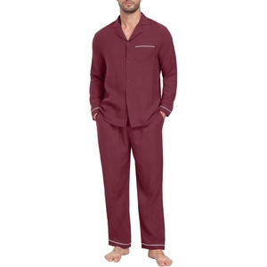 image:imagePrinStory Mens Pajamas Set Sleepwear Pjs Lightweight Long Sleeve Button Down Notched Collar Pajama Comfy Sleep Sets S2XLWine Red