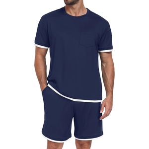 image:imagePrinStory Mens Pajamas Set Summer Short Sleeve Pjs Set S3XL  Summer Shorts Set with Pockets Lightweight Comfy Breathable Sleepwear for Sleep Home Workout Vacation HolidayNavy Blue