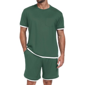 image:imagePrinStory Mens Pajamas Set Summer Short Sleeve Pjs Set S3XL  Summer Shorts Set with Pockets Lightweight Comfy Breathable Sleepwear for Sleep Home Workout Vacation HolidayGreen