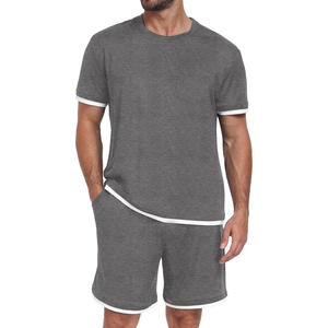 image:imagePrinStory Mens Pajamas Set Summer Short Sleeve Pjs Set S3XL  Summer Shorts Set with Pockets Lightweight Comfy Breathable Sleepwear for Sleep Home Workout Vacation HolidayDark Gray