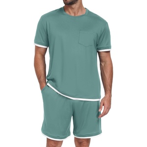 image:imagePrinStory Mens Pajamas Set Summer Short Sleeve Pjs Set S3XL  Summer Shorts Set with Pockets Lightweight Comfy Breathable Sleepwear for Sleep Home Workout Vacation HolidayHaze Blue