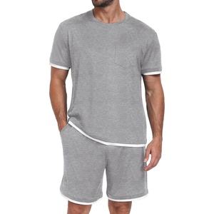 image:imagePrinStory Mens Pajamas Set Summer Short Sleeve Pjs Set S3XL  Summer Shorts Set with Pockets Lightweight Comfy Breathable Sleepwear for Sleep Home Workout Vacation HolidayLight Gray