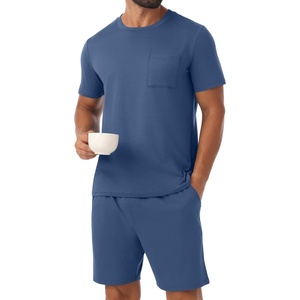image:imagePrinStory Mens Pajamas Set Summer Short Sleeve Pjs Set S3XL  Summer Shorts Set with Pockets Lightweight Comfy Breathable Sleepwear for Sleep Home Workout Vacation HolidayGray Blue