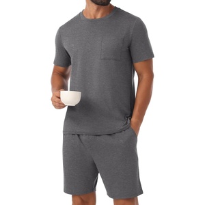 image:imagePrinStory Mens Pajamas Set Summer Short Sleeve Pjs Set S3XL  Summer Shorts Set with Pockets Lightweight Comfy Breathable Sleepwear for Sleep Home Workout Vacation HolidayDeep Gray