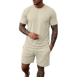 image:imagePrinStory Mens Track Suits 2 Piece Athletic Outfits M3XL  Short Sleeve Shirts and Shorts Set with Pockets Summer Cooling Touch Sweatsuit for Sports Running Beach Travel PartyKhaki