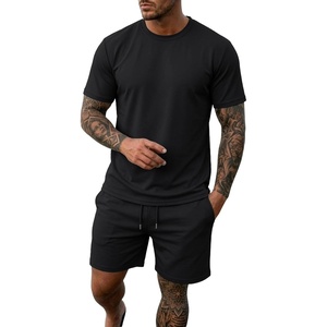 image:imagePrinStory Mens Track Suits 2 Piece Athletic Outfits M3XL  Short Sleeve Shirts and Shorts Set with Pockets Summer Cooling Touch Sweatsuit for Sports Running Beach Travel PartyBlack