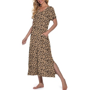 image:imagePrinStory Nightgowns for Women Long Nightshirt Short Sleeve House Dress  Full Length Night GownBreathable and Stretchy FabricLadies Sleep DressSoft SleepwearFpapricot Ld Print