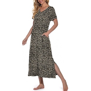 image:imagePrinStory Nightgowns for Women Long Nightshirt Short Sleeve House Dress  Full Length Night GownBreathable and Stretchy FabricLadies Sleep DressSoft SleepwearFpgray Ld Print