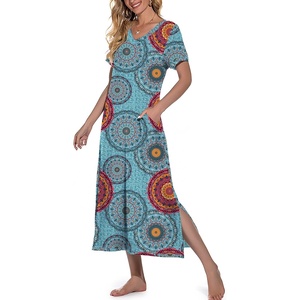 image:imagePrinStory Nightgowns for Women Long Nightshirt Short Sleeve House Dress  Full Length Night GownBreathable and Stretchy FabricLadies Sleep DressSoft SleepwearA02 Fpmix Blue