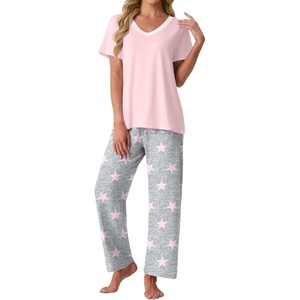 image:imagePrinStory Pajamas for Women Set Soft Pjs 2 Piece Pajama Sets XS4XL  Pj Set Short Sleeve Top and Pant with Pockets Lounge SetBreathable and Stretchy FabricSoft SleepwearPink Star