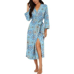 image:imagePrinStory Robes for Women 34 Sleeve Long Bath Robe XS4XL  VNeck Knit Bathrobe with Pockets Lightweight Soft Breathable Robes for Shower Spa Travel Home Party NursingFpblue Mandala Print