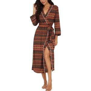 image:imagePrinStory Robes for Women 34 Sleeve Long Bath Robe XS4XL  VNeck Knit Bathrobe with Pockets Lightweight Soft Breathable Robes for Shower Spa Travel Home Party NursingFpred Boho Stripe