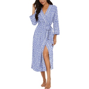 image:imagePrinStory Robes for Women 34 Sleeve Long Bath Robe XS4XL  VNeck Knit Bathrobe with Pockets Lightweight Soft Breathable Robes for Shower Spa Travel Home Party NursingFpspot Blue