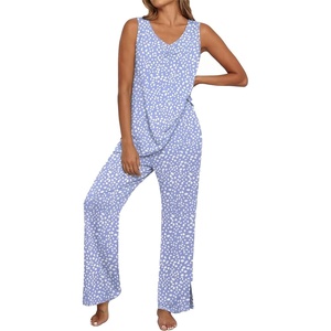 image:imagePrinStory Womens Pajama Sets 2 Piece Comfy Pjs Lounge Set S3XL  Sleeveless Tops and Pants with Pockets Pajamas Lightweight Summer Pj Soft SleepwearBreathable and Stretchy FabricSpot Blue