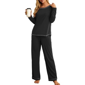 image:imagePrinStory Womens Pajama Sets 2026 Lounge Sets 2 Piece Pjs S2XL  Long Sleeve Pj Set with Pockets Breathable and Stretchy Fabric ladies pajamassoft sleepwearBlack