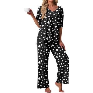image:imagePrinStory Womens Pajama Sets Short Sleeve Soft Pjs S3XL  2 Piece VNeck Pj Sets for Women with Pockets Comfy Stretchy Pajamas for Sleep Home Travel Maternity NursingFpblack Draw Heart