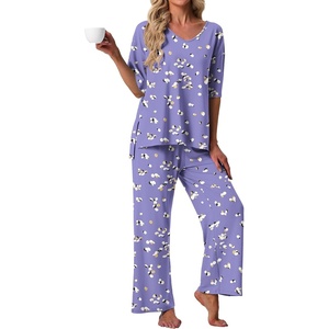 image:imagePrinStory Womens Pajama Sets Short Sleeve Soft Pjs S3XL  2 Piece VNeck Pj Sets for Women with Pockets Comfy Stretchy Pajamas for Sleep Home Travel Maternity NursingFpblue Gold Spot