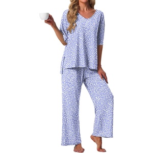 image:imagePrinStory Womens Pajama Sets Short Sleeve Soft Pjs S3XL  2 Piece VNeck Pj Sets for Women with Pockets Comfy Stretchy Pajamas for Sleep Home Travel Maternity NursingFpspot Blue