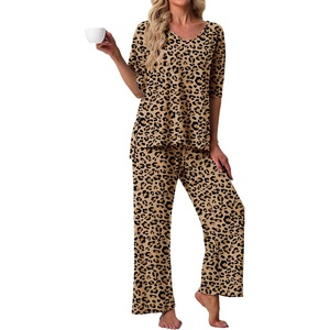 image:imagePrinStory Womens Pajama Sets Short Sleeve Soft Pjs S3XL  2 Piece VNeck Pj Sets for Women with Pockets Comfy Stretchy Pajamas for Sleep Home Travel Maternity NursingFpapricot Ld Print