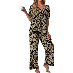 image:imagePrinStory Womens Pajama Sets Short Sleeve Soft Pjs S3XL  2 Piece VNeck Pj Sets for Women with Pockets Comfy Stretchy Pajamas for Sleep Home Travel Maternity NursingFpld Khaki