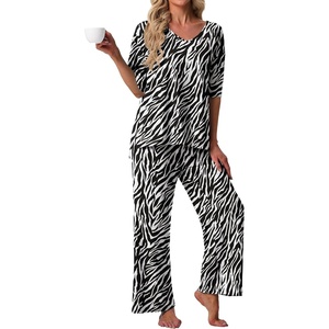 image:imagePrinStory Womens Pajama Sets Short Sleeve Soft Pjs S3XL  2 Piece VNeck Pj Sets for Women with Pockets Comfy Stretchy Pajamas for Sleep Home Travel Maternity NursingFpblack Tree Grain