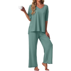 image:imagePrinStory Womens Pajama Sets Short Sleeve Soft Pjs S3XL  2 Piece VNeck Pj Sets for Women with Pockets Comfy Stretchy Pajamas for Sleep Home Travel Maternity NursingHaze Blue