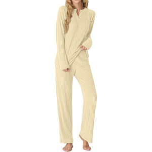 image:imagePrinStory Womens Pajama Sets Winter Long Sleeve Pjs 2 Piece Lounge Set  Long Sleeve Top and Pants with Pockets Warmth Stretchy and Butterysoft Fabric Winter Pajamas Warm SleepwearLight Yellow