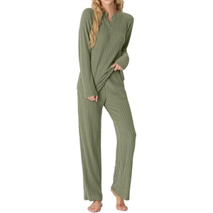 image:imagePrinStory Womens Pajama Sets Winter Long Sleeve Pjs 2 Piece Lounge Set  Long Sleeve Top and Pants with Pockets Warmth Stretchy and Butterysoft Fabric Winter Pajamas Warm SleepwearArmy Green