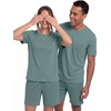 image:imagePrinStory Couples Pajamas Set Shirts and Shorts Summer Comfy Lounge Family  Machine WashablePocketsDrawstringStretch FabricGentle On SkinCouplesGiftRelaxed FitSolidSleepwearLoungewearS4XLHaze Blue
