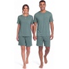 image:imagePrinStory Couples Pajamas Set Shirts and Shorts Summer Comfy Lounge Family  Machine WashablePocketsDrawstringStretch FabricGentle On SkinCouplesGiftRelaxed FitSolidSleepwearLoungewearS4XLHaze Blue