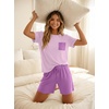 image:imagePrinStory Couples Pajamas Set Shirts and Shorts Summer Comfy Lounge Family  Machine WashablePocketsDrawstringStretch FabricGentle On SkinCouplesGiftRelaxed FitSolidSleepwearLoungewearS4XLPurple Red