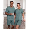 image:imagePrinStory Couples Pajamas Set Shirts and Shorts Summer Comfy Lounge Family  Machine WashablePocketsDrawstringStretch FabricGentle On SkinCouplesGiftRelaxed FitSolidSleepwearLoungewearS4XLHaze Blue