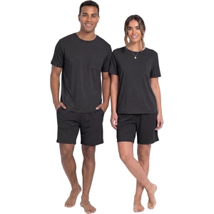 image:imagePrinStory Couples Pajamas Set Shirts and Shorts Summer Comfy Lounge Family  Machine WashablePocketsDrawstringStretch FabricGentle On SkinCouplesGiftRelaxed FitSolidSleepwearLoungewearS4XL01 Black