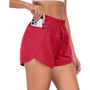 image:imagePrinStory Womens Athletic Running Shorts 3 with Zipper Pockets XSXL  Workout ShortsGym Hiking 2 in 1High Waisted Quick Dry LightweightRed