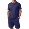 image:imagePrinStory Mens Pajamas Set 2 Piece Summer Pjs Set S3XL  Short Sleeve Pajama Set with Pockets Lightweight Comfy Breathable Sleepwear for Sleep Home Workout Vacation HolidayNavy Blue