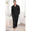 image:imagePrinStory Mens Pajamas Set Long Sleeve Button Down Sleepwear Pjs S2XL  Soft2 Pieces LoungewearLightweightSleep SetNotched CollarTop and PantsPockets2black