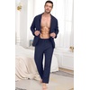 image:imagePrinStory Mens Pajamas Set Long Sleeve Button Down Sleepwear Pjs S2XL  Soft2 Pieces LoungewearLightweightSleep SetNotched CollarTop and PantsPockets2navy Blue