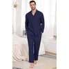 image:imagePrinStory Mens Pajamas Set Long Sleeve Button Down Sleepwear Pjs S2XL  Soft2 Pieces LoungewearLightweightSleep SetNotched CollarTop and PantsPockets2navy Blue