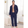 image:imagePrinStory Mens Pajamas Set Long Sleeve Button Down Sleepwear Pjs S2XL  Soft2 Pieces LoungewearLightweightSleep SetNotched CollarTop and PantsPockets2navy Blue