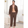 image:imagePrinStory Mens Pajamas Set Long Sleeve Button Down Sleepwear Pjs S2XL  Soft2 Pieces LoungewearLightweightSleep SetNotched CollarTop and PantsPocketsBrown