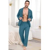 image:imagePrinStory Mens Pajamas Set Long Sleeve Button Down Sleepwear Pjs S2XL  Soft2 Pieces LoungewearLightweightSleep SetNotched CollarTop and PantsPocketsDark Cyan