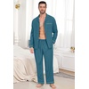 image:imagePrinStory Mens Pajamas Set Long Sleeve Button Down Sleepwear Pjs S2XL  Soft2 Pieces LoungewearLightweightSleep SetNotched CollarTop and PantsPocketsDark Cyan