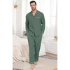 image:imagePrinStory Mens Pajamas Set Long Sleeve Button Down Sleepwear Pjs S2XL  Soft2 Pieces LoungewearLightweightSleep SetNotched CollarTop and PantsPocketsGreen