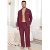 image:imagePrinStory Mens Pajamas Set Long Sleeve Button Down Sleepwear Pjs S2XL  Soft2 Pieces LoungewearLightweightSleep SetNotched CollarTop and PantsPocketsWine Red