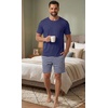 image:imagePrinStory Mens Pajamas Set Short Sleeve Soft Pjs M3XL  Summer Pajama Sets with Pockets Soft Breathable Stretchy Fabric SleepwearDeep Blue Stripe