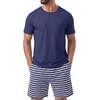 image:imagePrinStory Mens Pajamas Set Short Sleeve Soft Pjs M3XL  Summer Pajama Sets with Pockets Soft Breathable Stretchy Fabric SleepwearDeep Blue Stripe