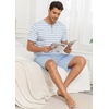 image:imagePrinStory Mens Pajamas Set Short Sleeve Soft Pjs M3XL  Summer Pajama Sets with Pockets Soft Breathable Stretchy Fabric SleepwearLight Blue Stripe
