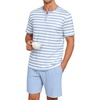 image:imagePrinStory Mens Pajamas Set Short Sleeve Soft Pjs M3XL  Summer Pajama Sets with Pockets Soft Breathable Stretchy Fabric SleepwearLight Blue Stripe