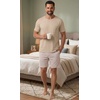 image:imagePrinStory Mens Pajamas Set Short Sleeve Soft Pjs M3XL  Summer Pajama Sets with Pockets Soft Breathable Stretchy Fabric SleepwearLight Khaki Stripe